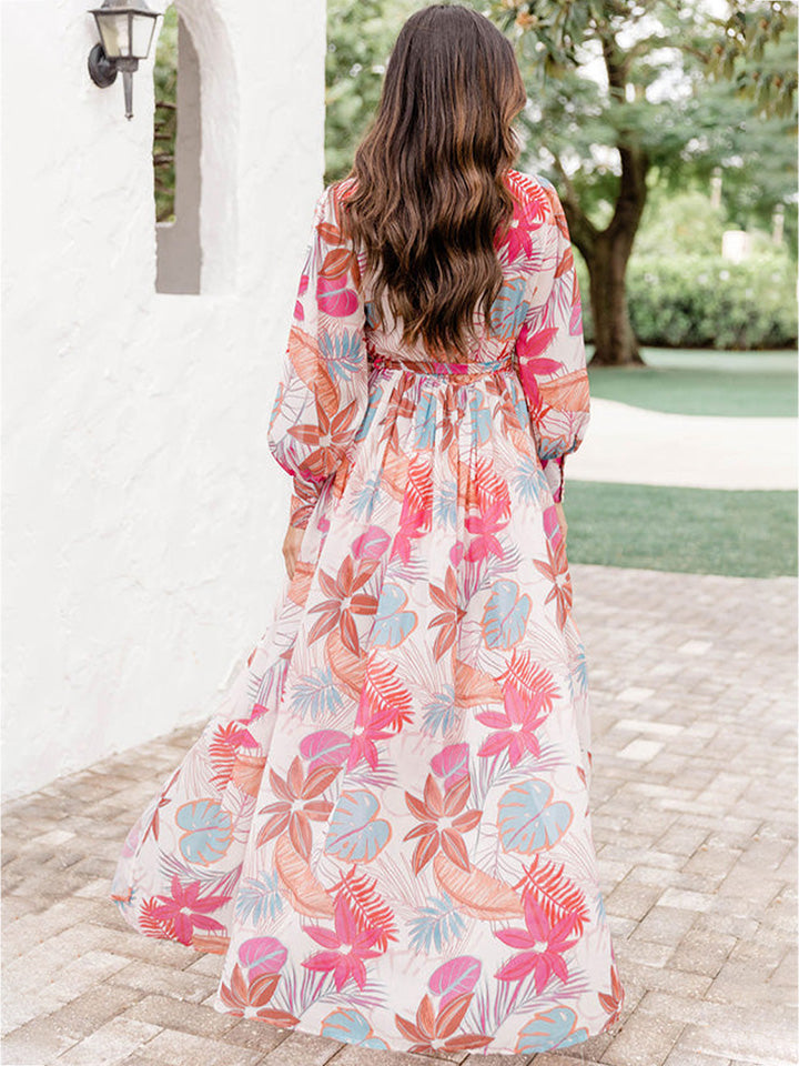 V-Neck Floral Printed Slit Maxi | Dress