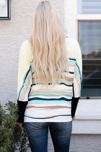 Striped Round Neck Long Sleeve  |Top