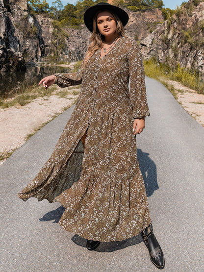 V-Neck Balloon Sleeve Maxi | Dress