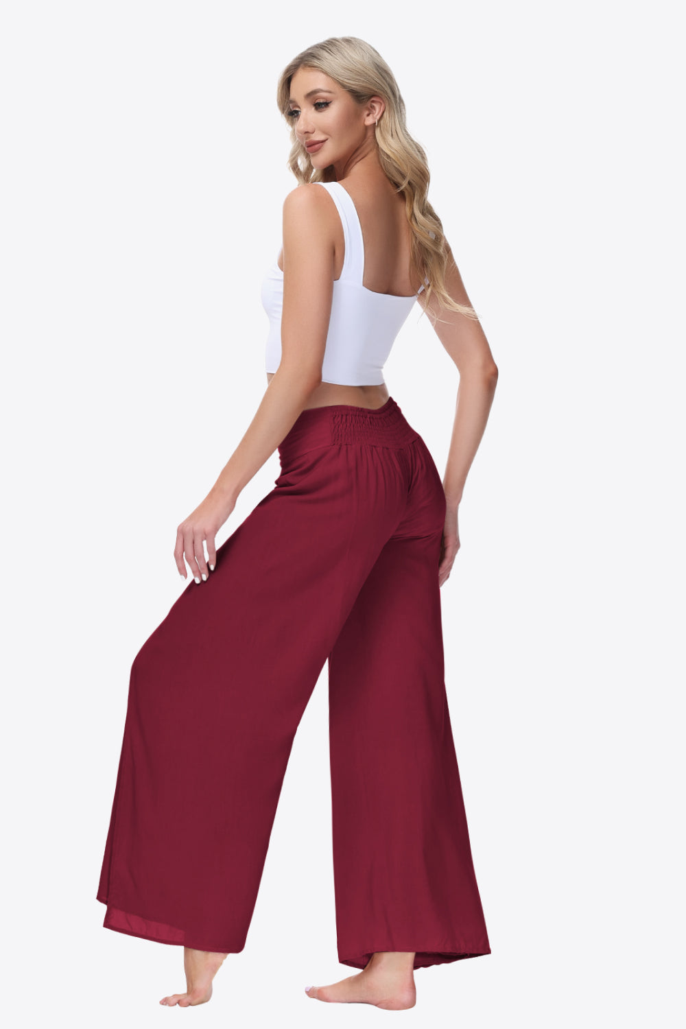 Smocked Split Wide Leg Long | Pants