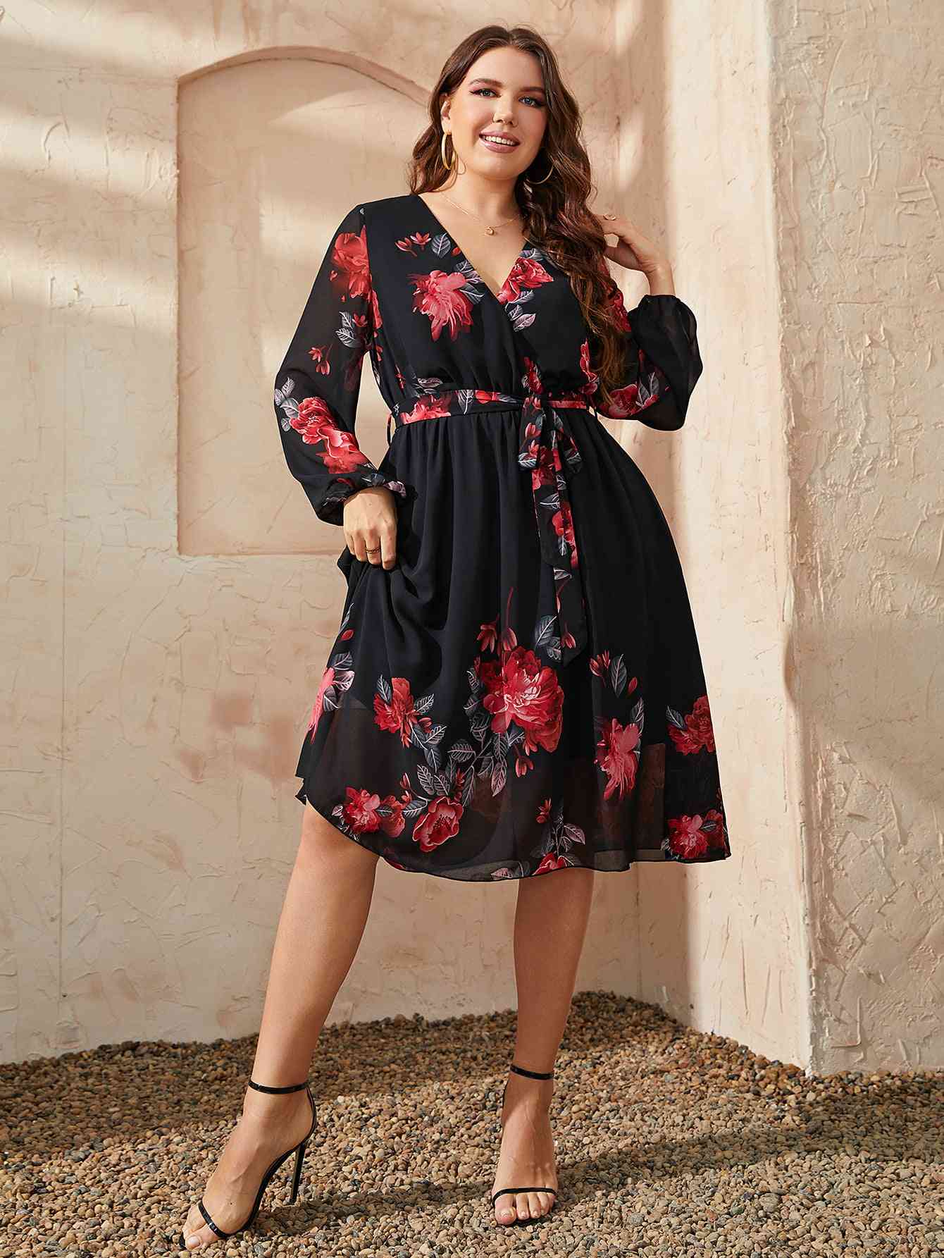 Floral Surplice Neck Tie Waist | Dress