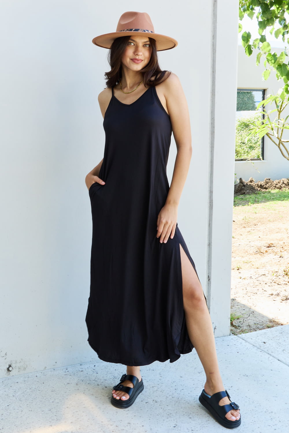 Cami Side Slit in Black | Maxi Dress