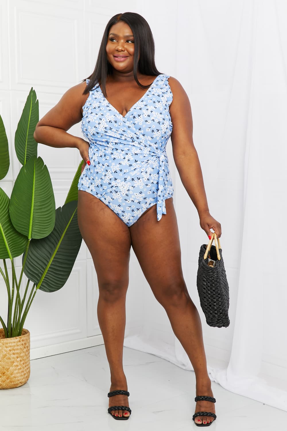 Blossom Blue Ruffle Faux Wrap | One-Piece