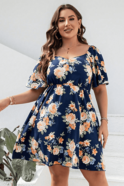 Floral Print V-Neck Flutter Sleeve Mini | Dress
