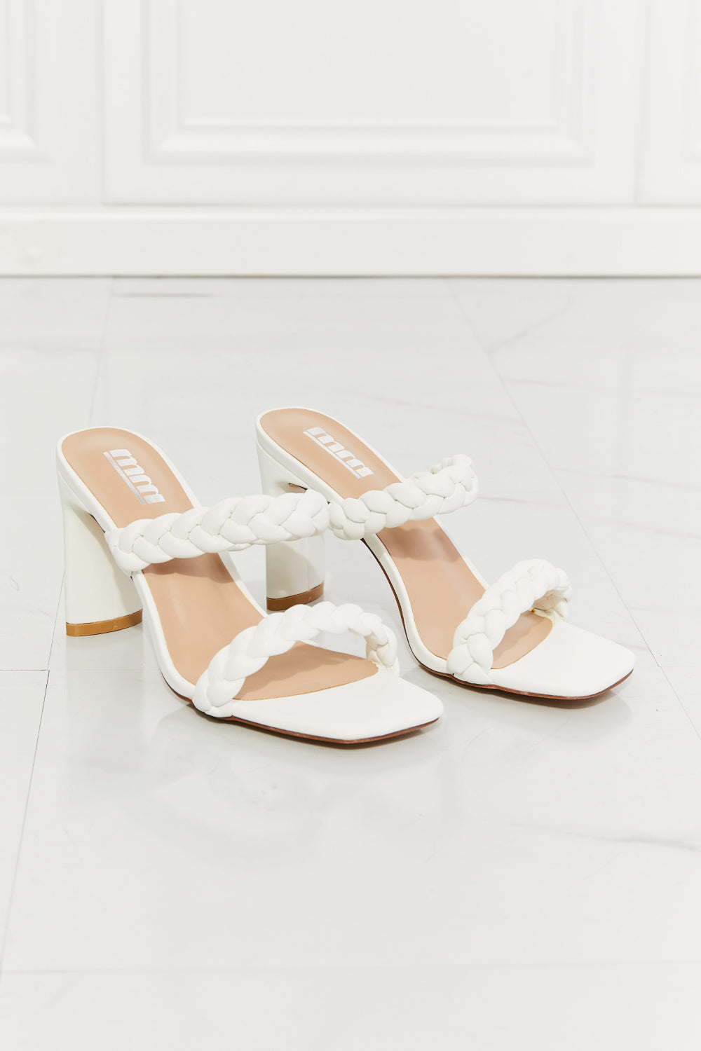 Double Braided Block Heel in White | Sandal