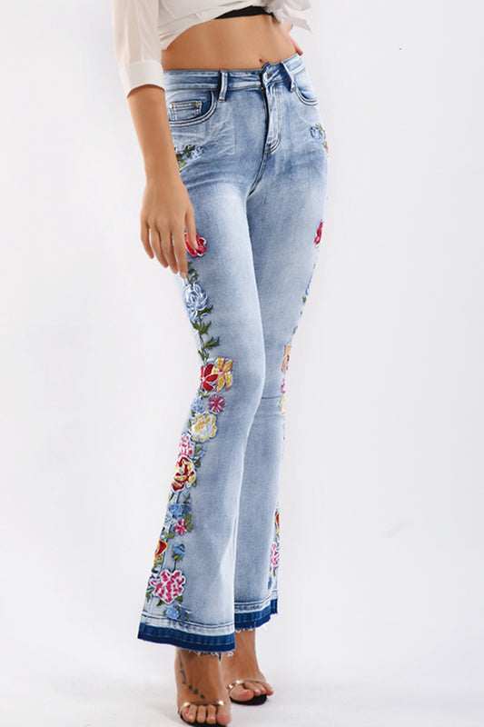 Flower Embroidery Wide Leg | Jeans