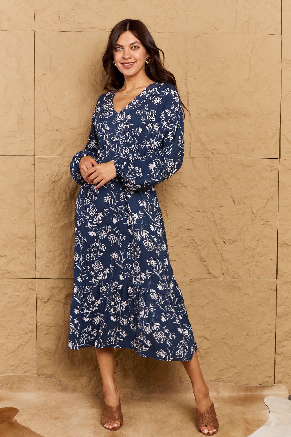 Balloon Sleeve Floral Midi | Dress