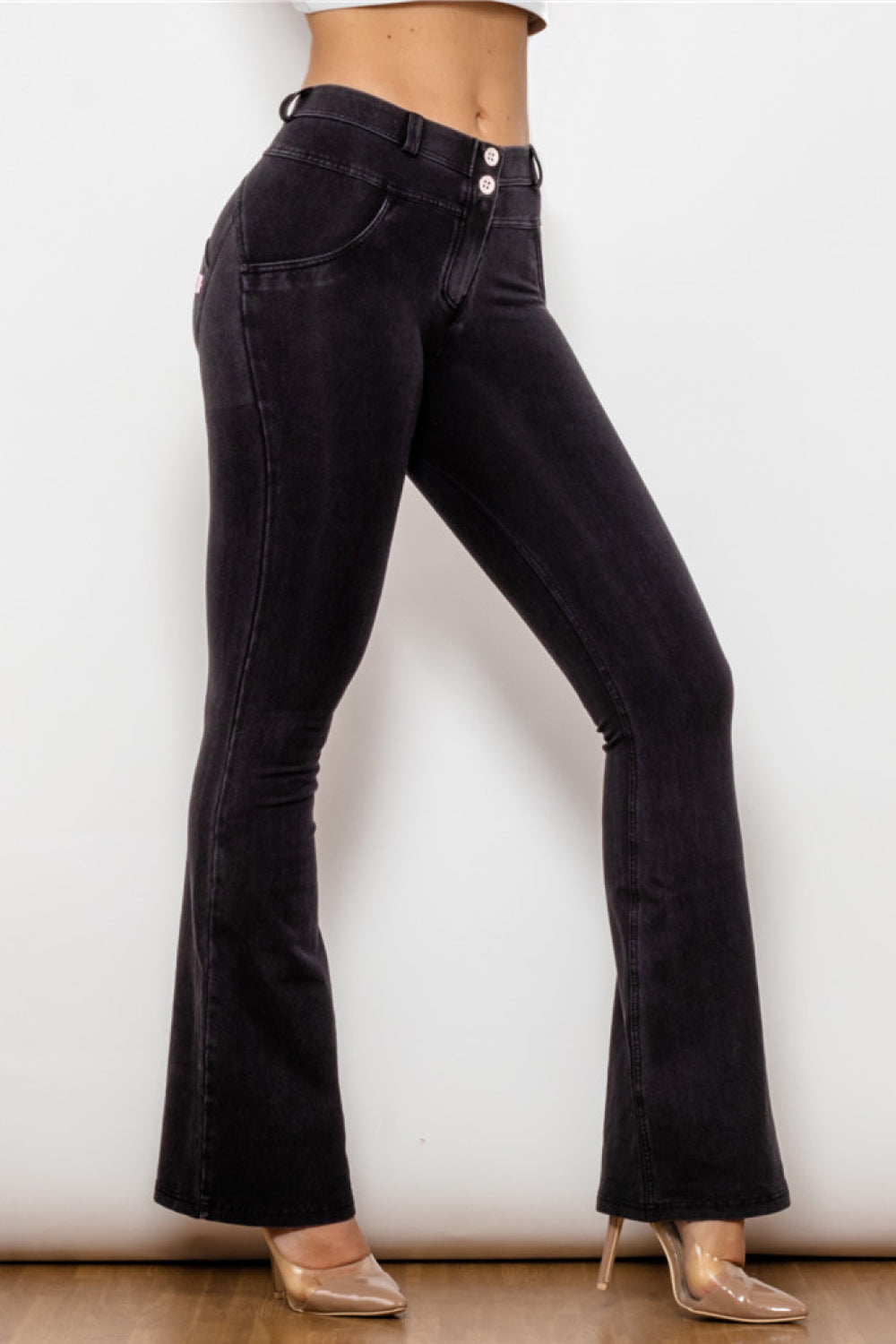 Comfy Huggers Black Buttoned Flare | Jeans
