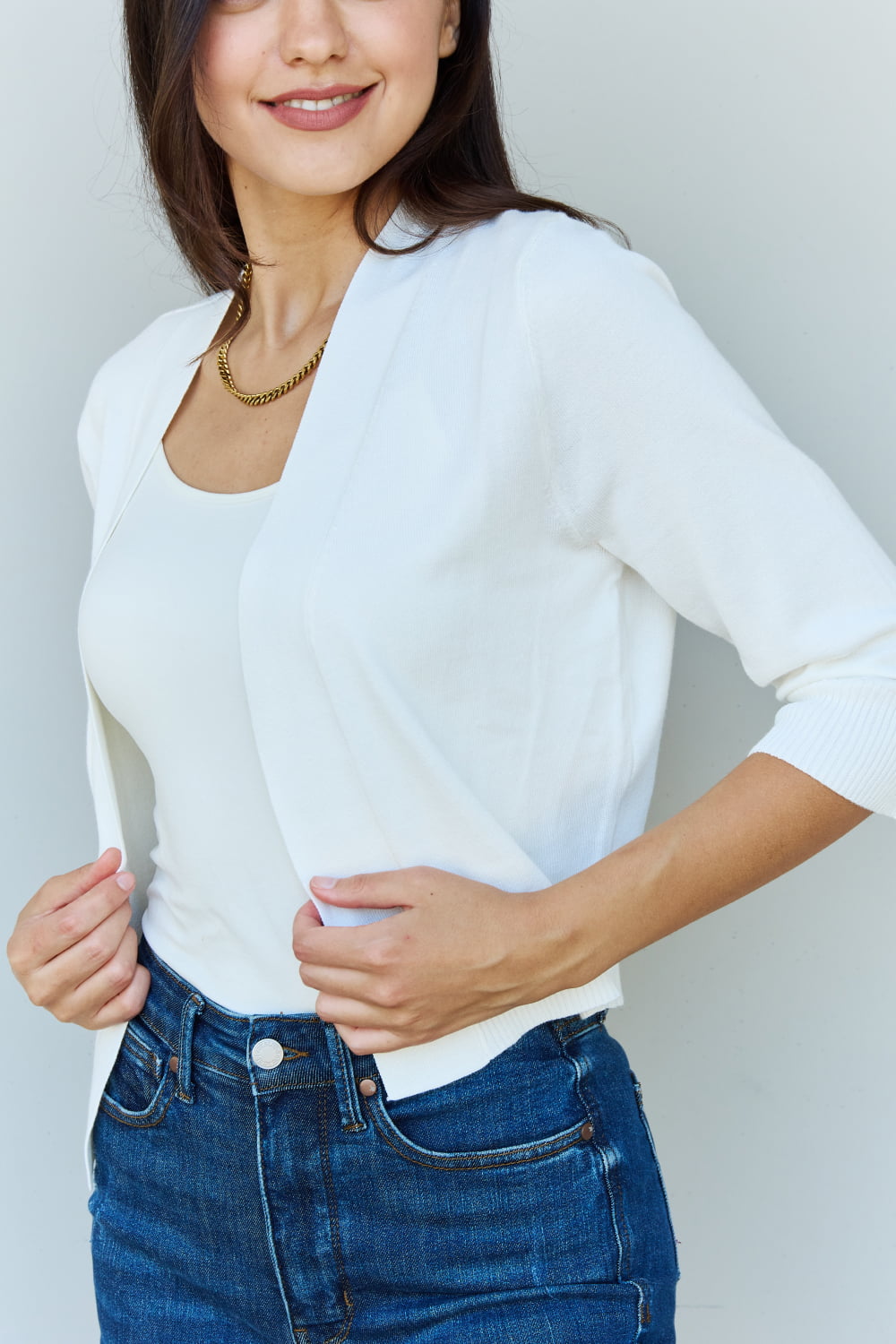 Ivory 3/4 Sleeve Cropped | Cardigan