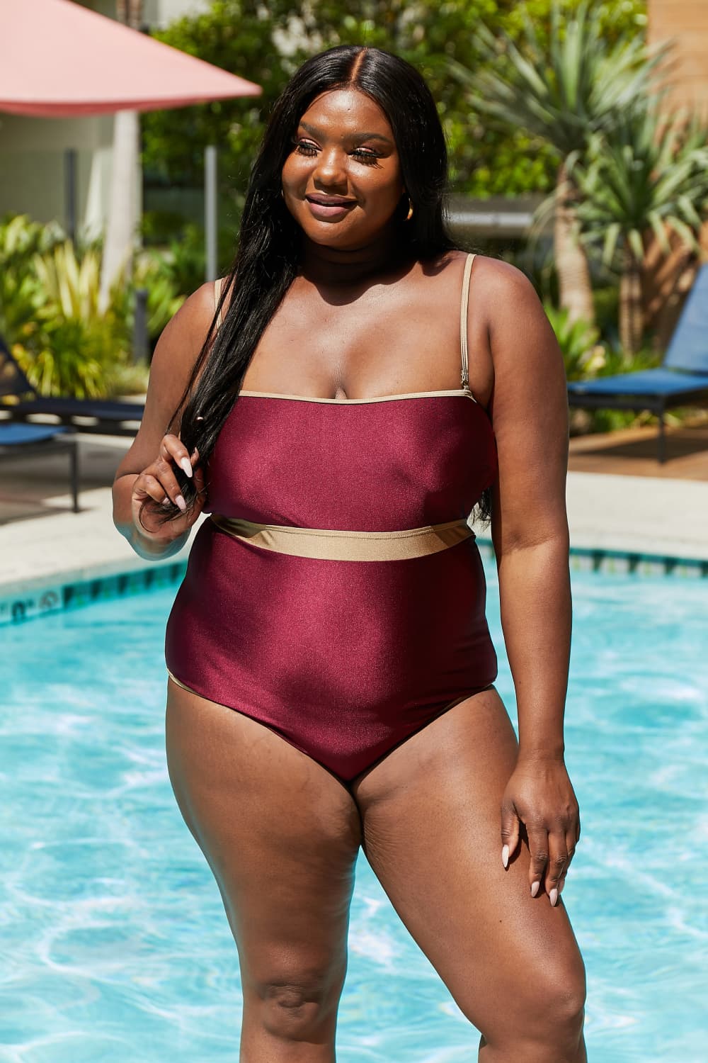 Wine Red Contrast Trim | One-Piece Swimsuit