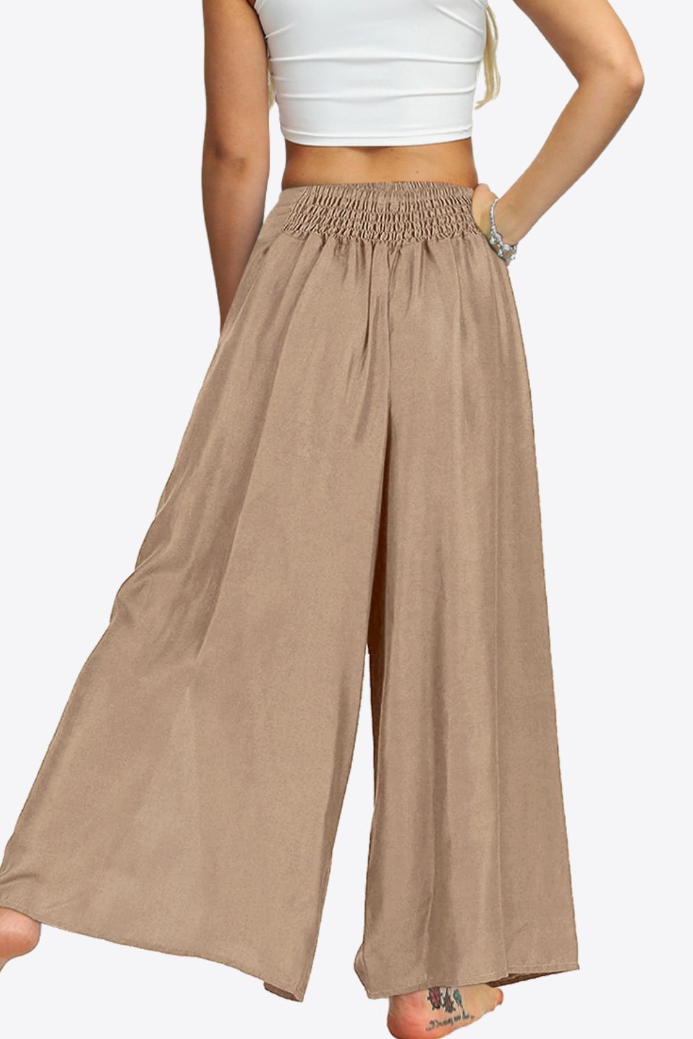 Smocked Split Wide Leg Long | Pants
