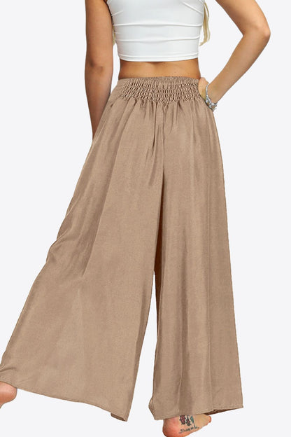 Smocked Split Wide Leg Long | Pants
