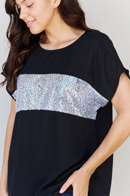 Center Mesh Sequin in Black/Silver | Top