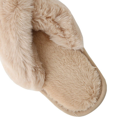 Faux Fur Crisscross Strap | Slippers