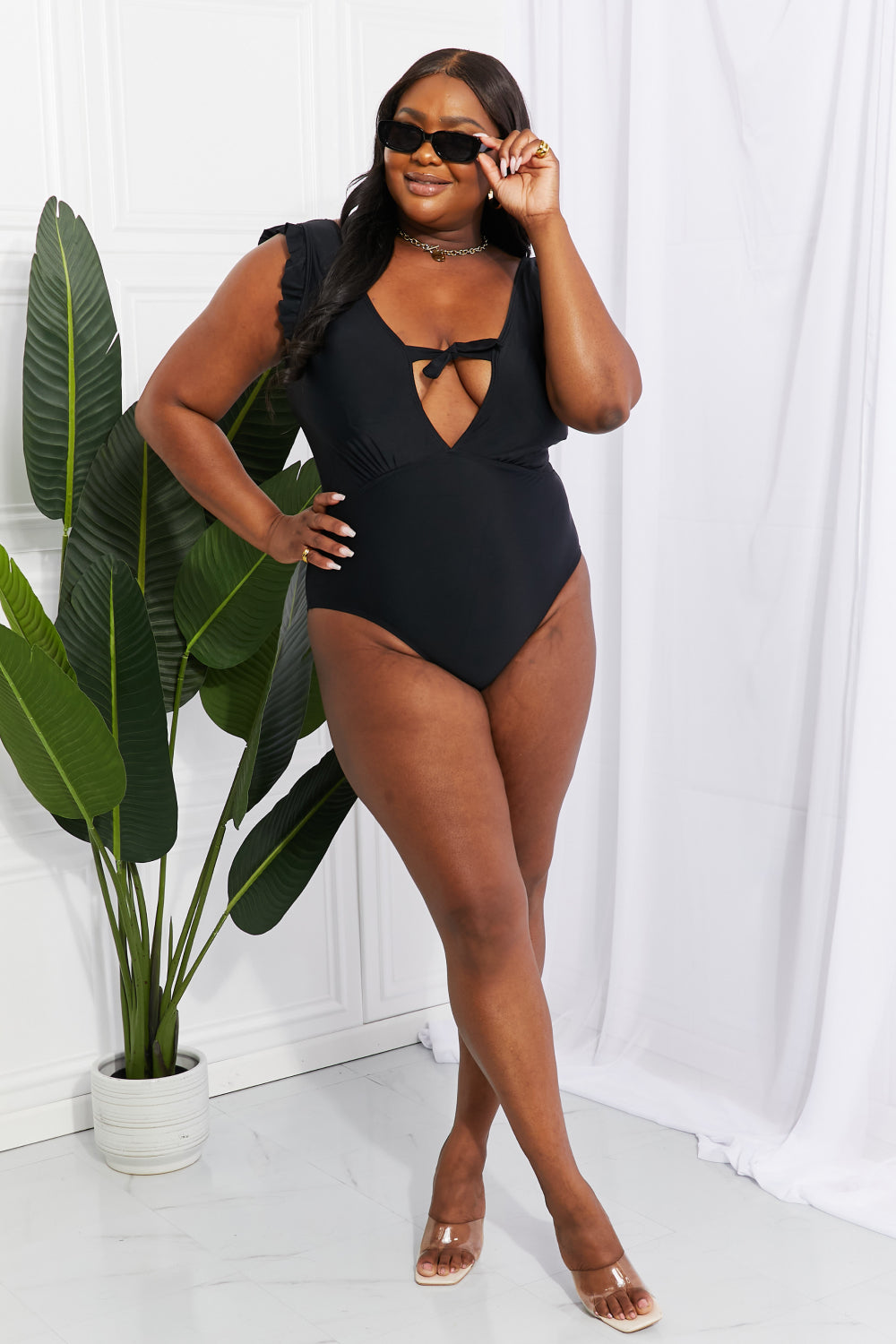 Black Ruffle Sleeve | One-Piece Swimsuit