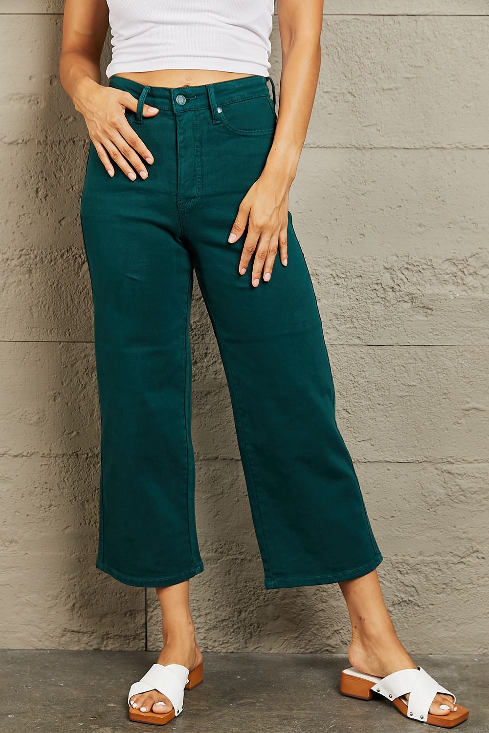 Tummy Control High Waisted Cropped Wide Leg | Jeans
