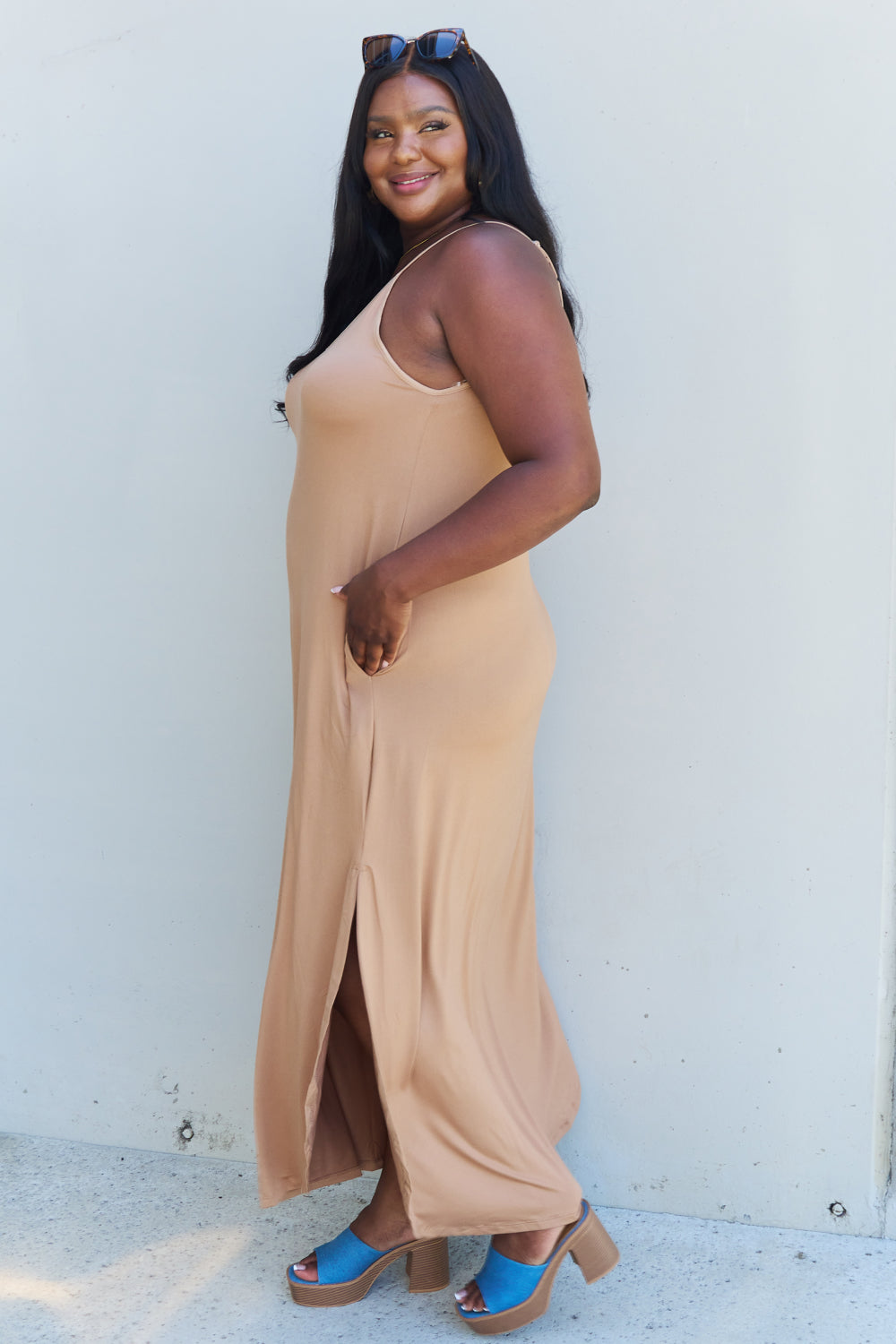 Cami Side Slit in Camel | Maxi Dress