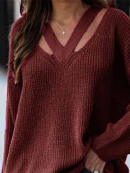 Cutout V-Neck Rib-Knit | Sweater