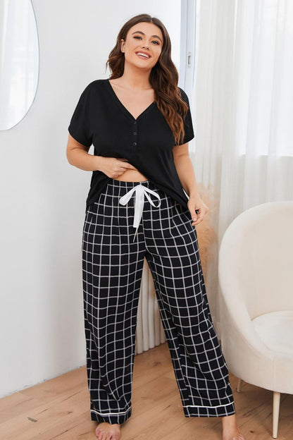 V-Neck Top + Plaid Pants | Lounge Set