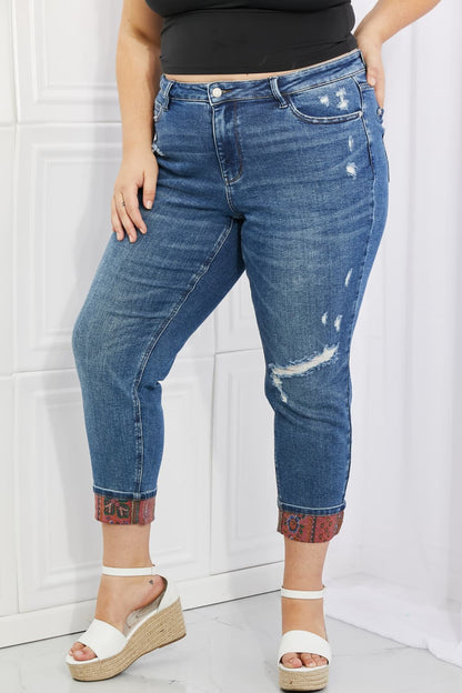 Mid Rise Paisley Patch Cuff Boyfriend | Jeans