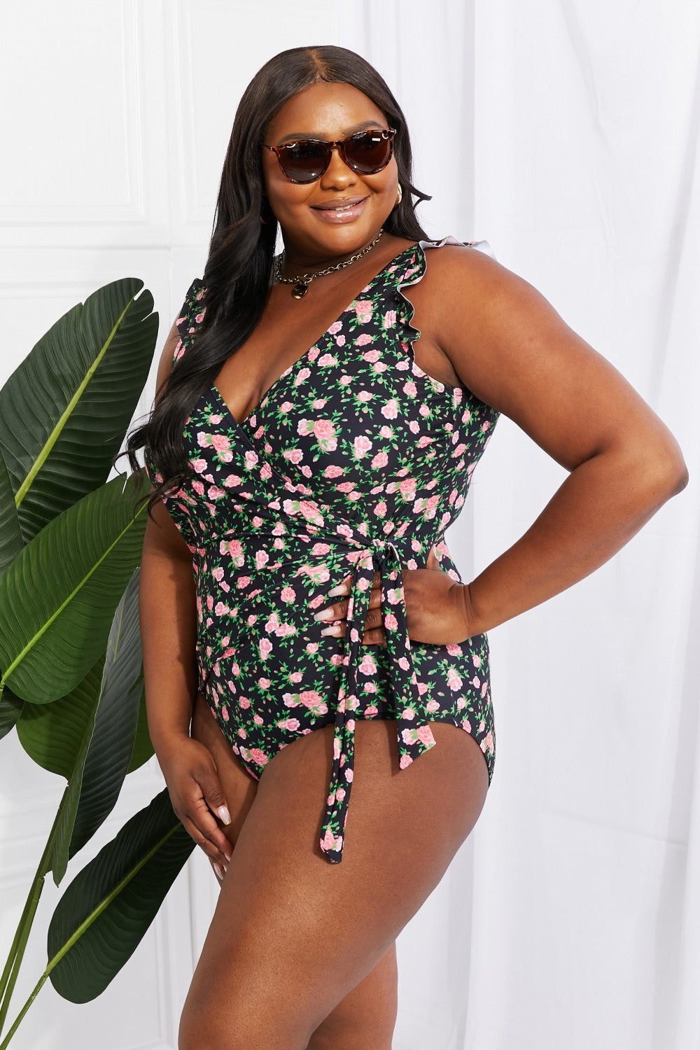 Floral Heaven Ruffle Faux Wrap | One-Piece Swimsuit