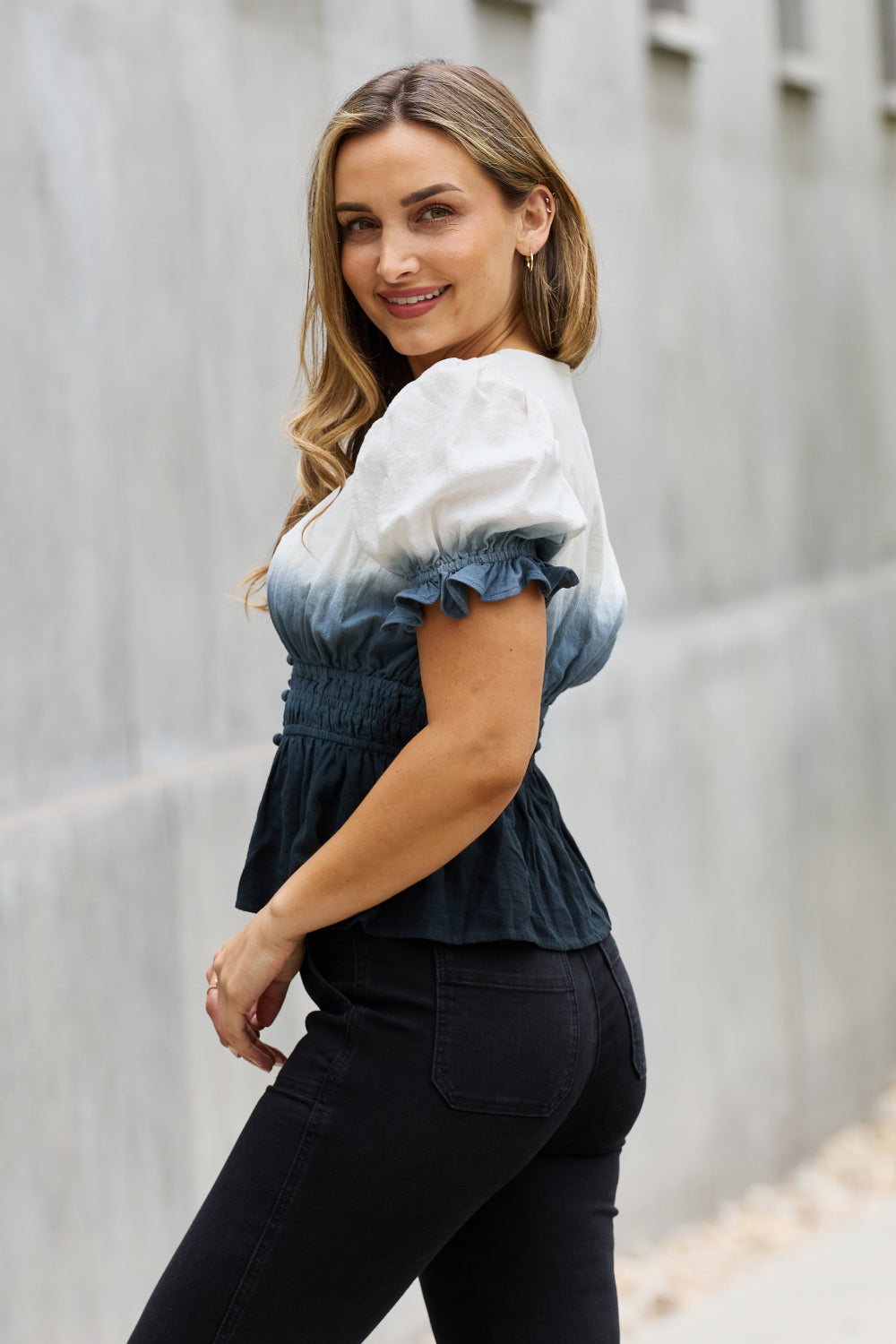 Smocked Waist Ombre Woven | Top