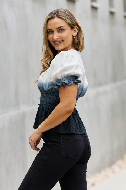Smocked Waist Ombre Woven | Top