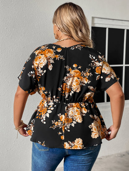 Floral Print Cold Shoulder Surplice Neck | Blouse