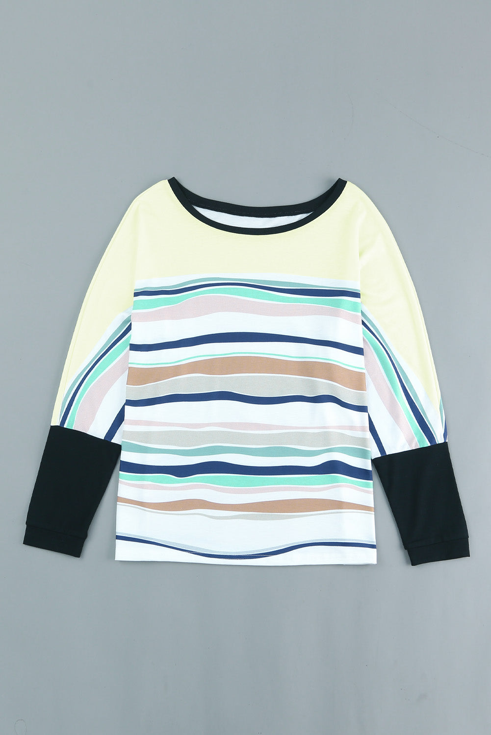 Striped Round Neck Long Sleeve  |Top