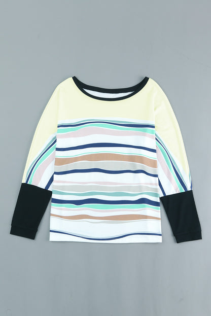 Striped Round Neck Long Sleeve  |Top