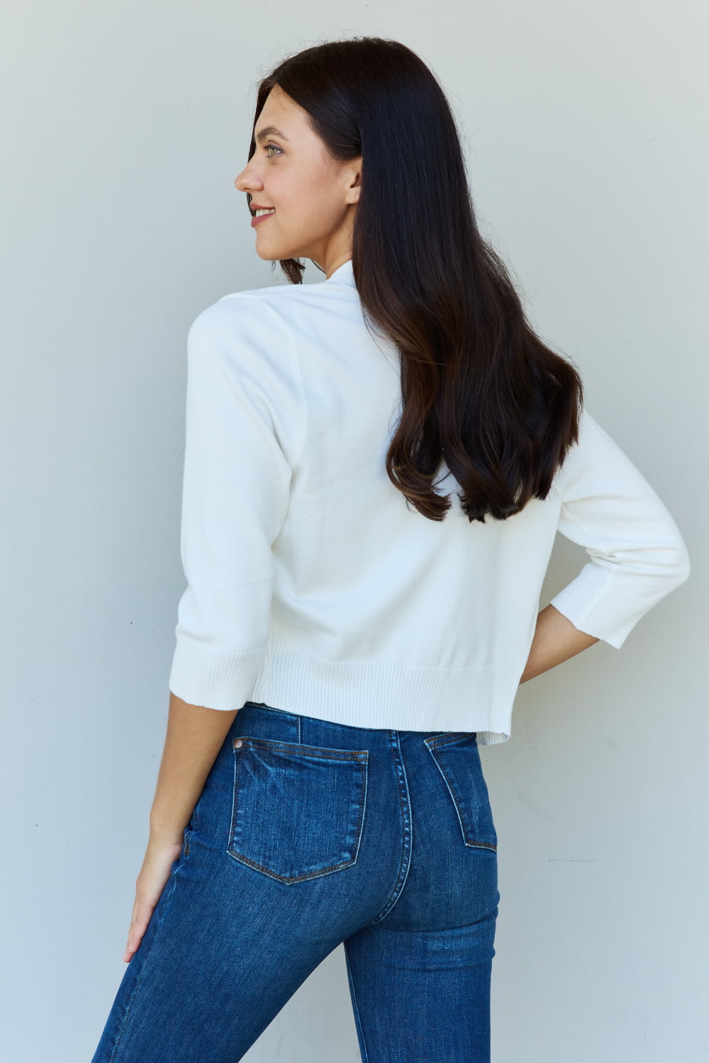 Ivory 3/4 Sleeve Cropped | Cardigan