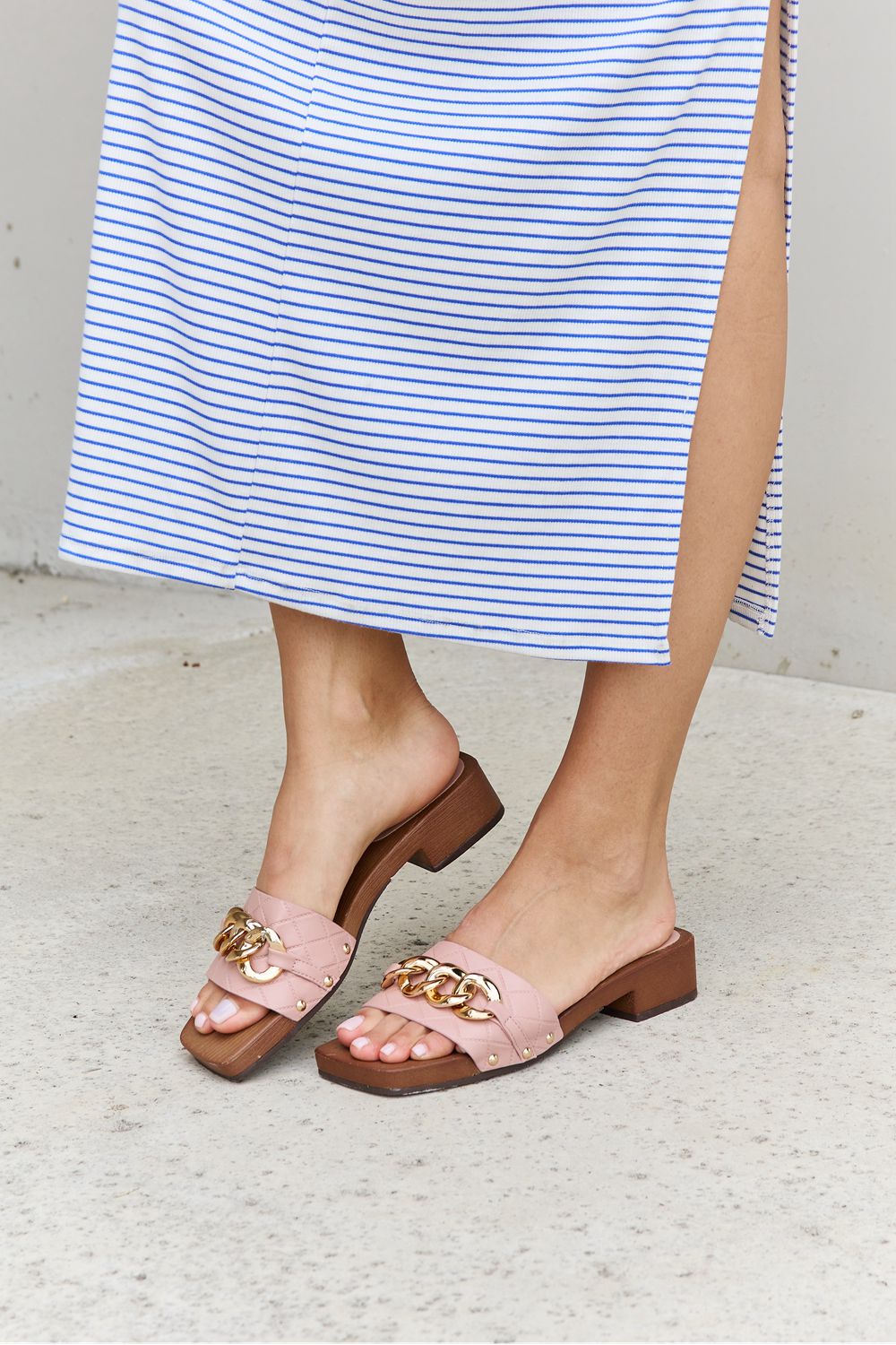 Square Toe Chain Clog | Sandal in Blush