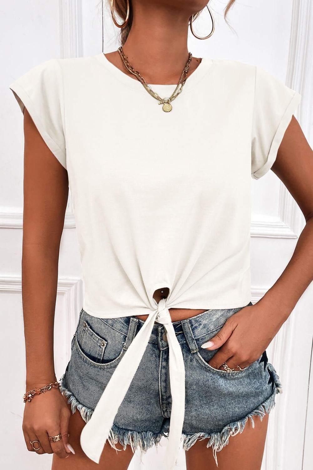 Tied Round Neck Crop | Tee