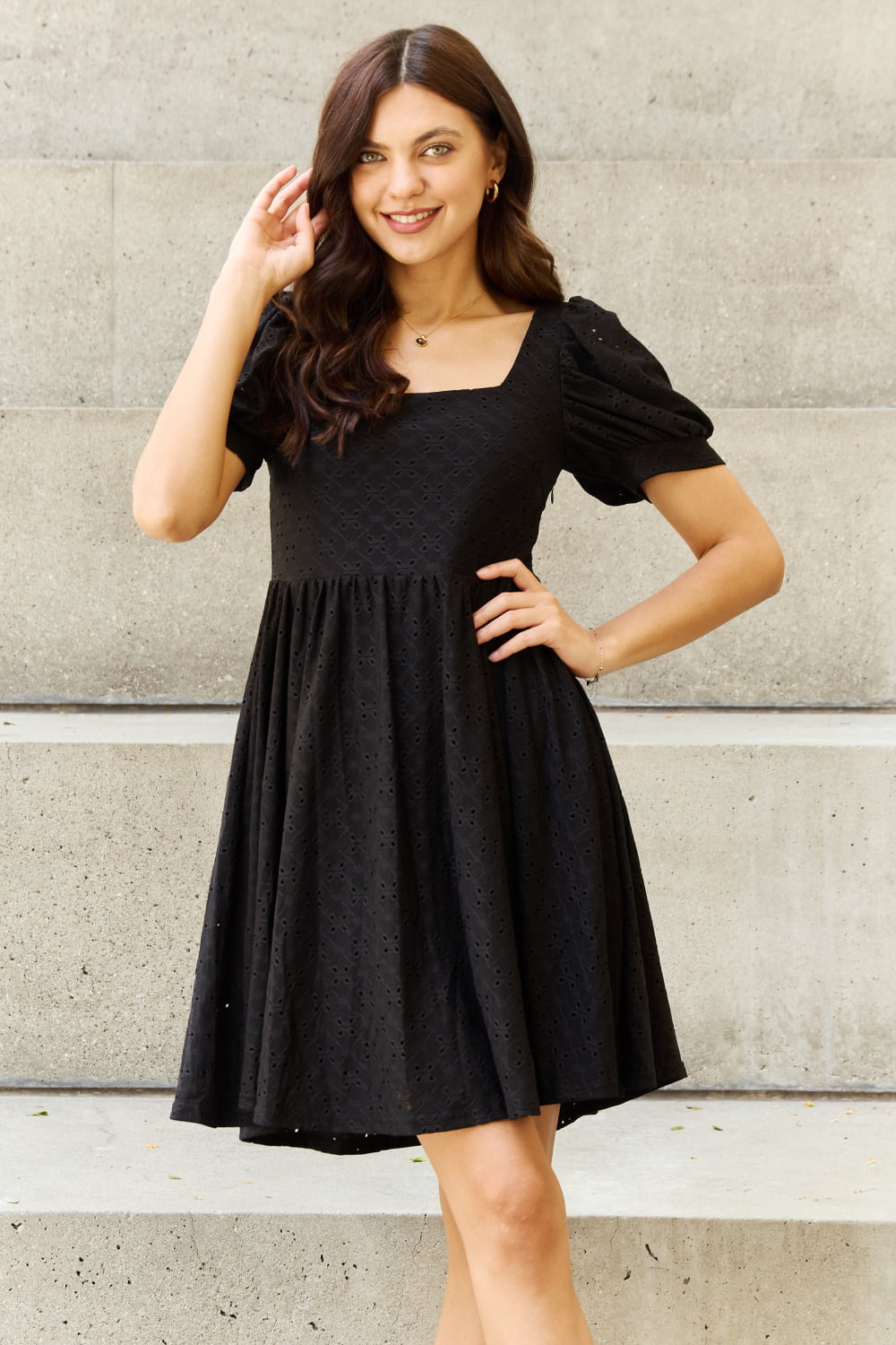 Square Neck Crochet Mini | Dress