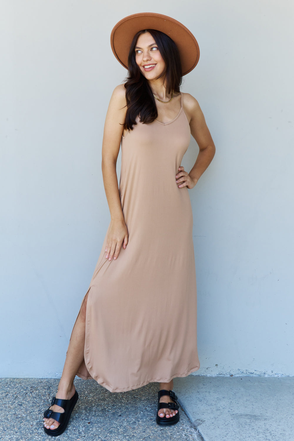 Cami Side Slit in Camel | Maxi Dress