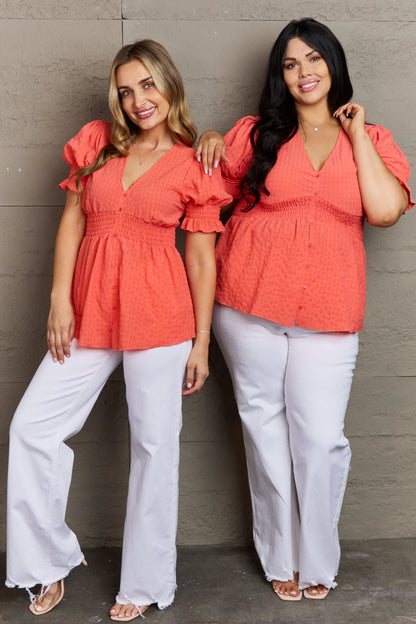 V-Neck Puff Sleeve Button Down | Top