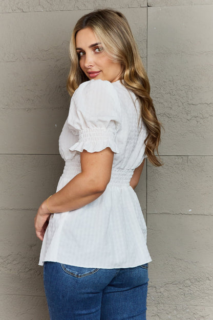 V-Neck Puff Sleeve Button Down | Top