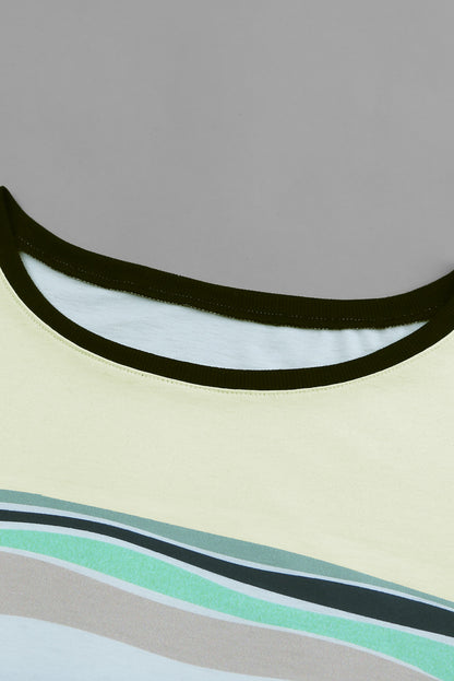 Striped Round Neck Long Sleeve  |Top