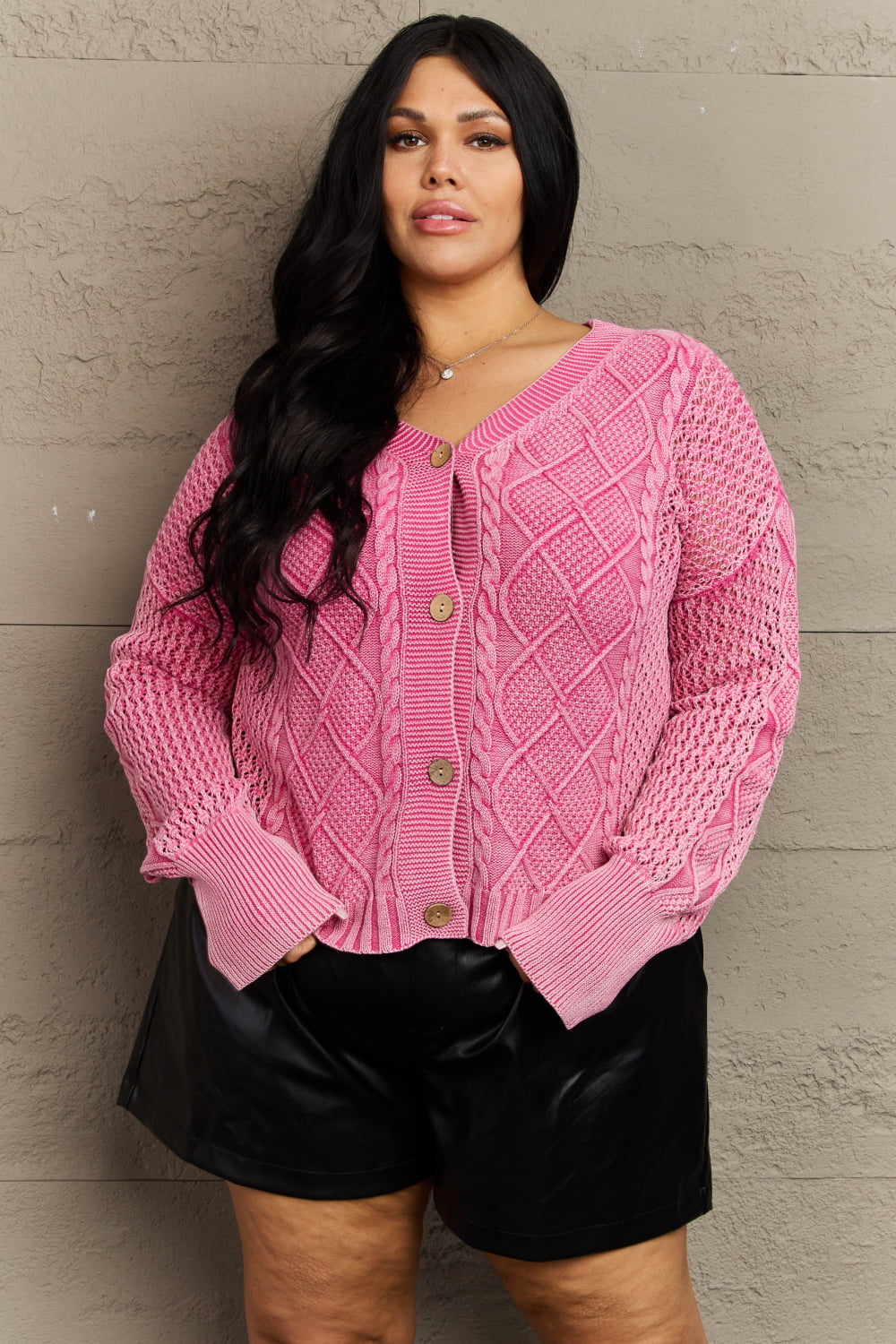 Wash Cable Knit in Fuchsia | Cardigan