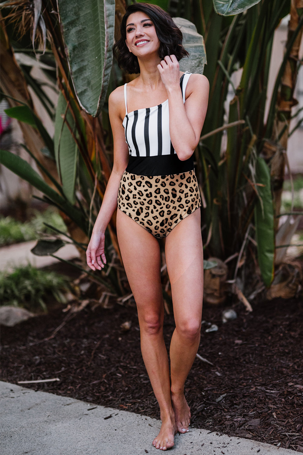 Zebras and Leopards Asymmetrical Neck | One-Piece Swimsuit