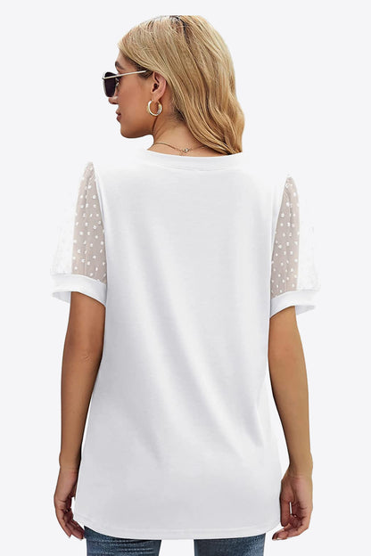 Swiss Dot Puff Sleeve V-Neck | Tee
