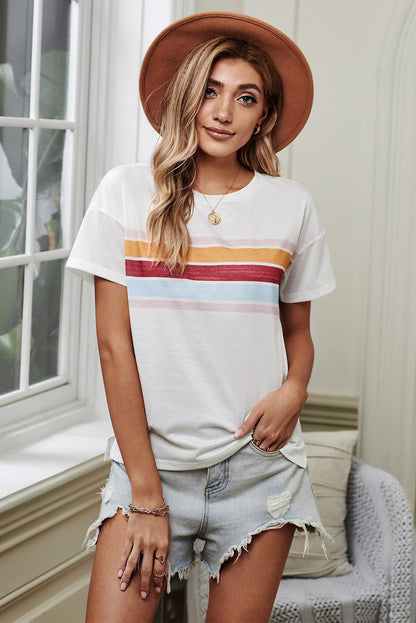 Striped Dropped Shoulder Round Neck | Tee