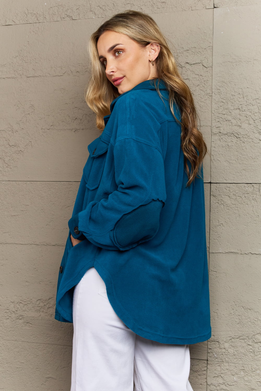 Fleece Elbow Patch in Teal | Shacket