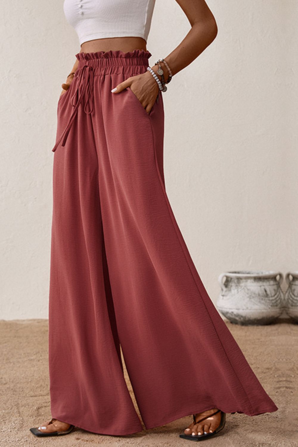 Smocked Paperbag Waist Wide Leg | Pants