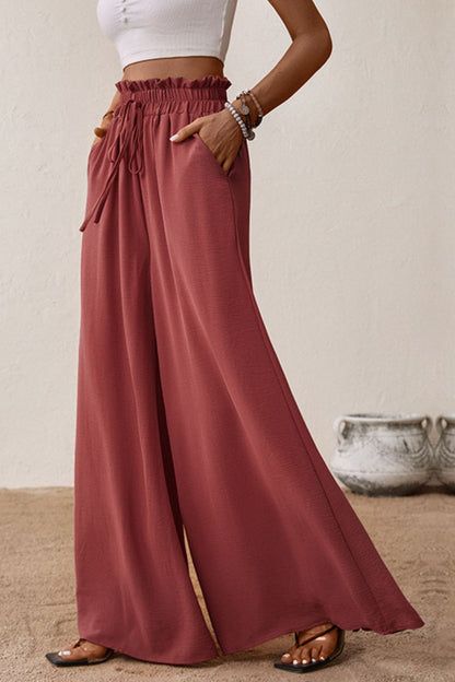 Smocked Paperbag Waist Wide Leg | Pants