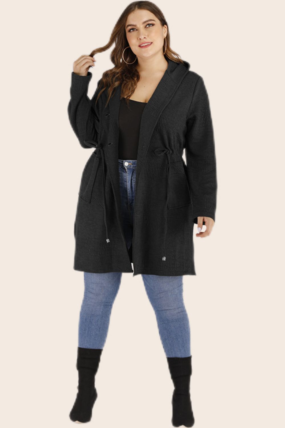 Drawstring Waist Hooded | Cardigan
