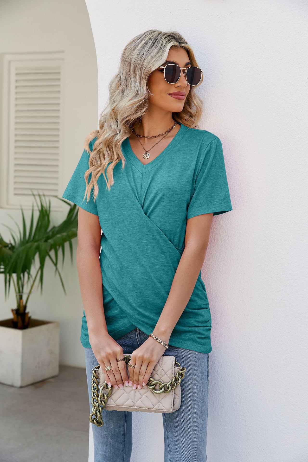 V-Neck Crisscross Short Sleeve | Tee