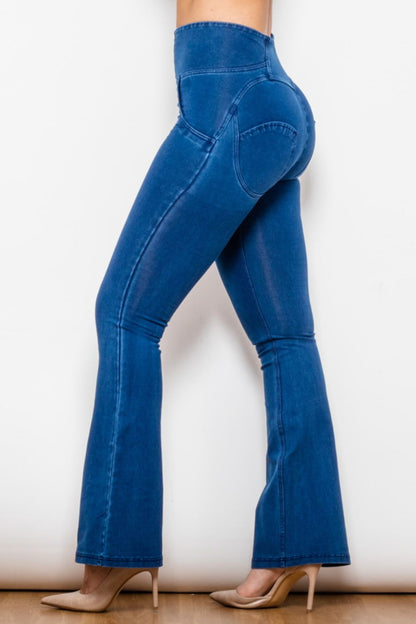 Comfy Huggers High Waist Zipped Flare Long | Jeans