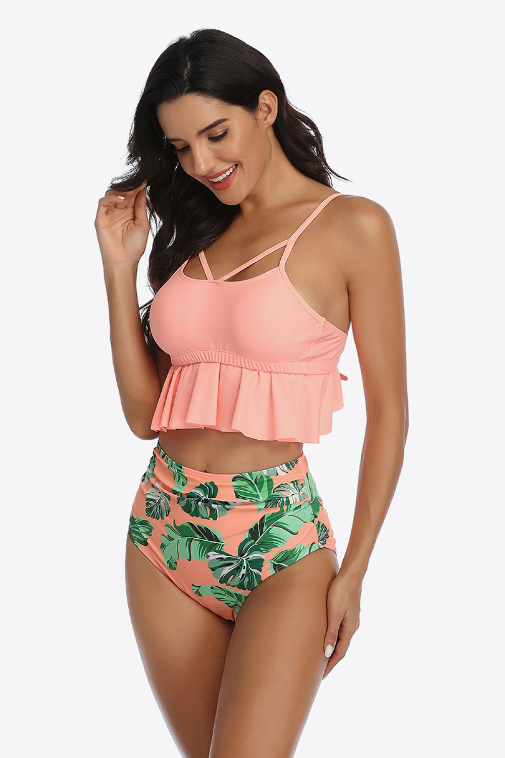 Tropical Print Ruffled | Two-Piece Swimsuit