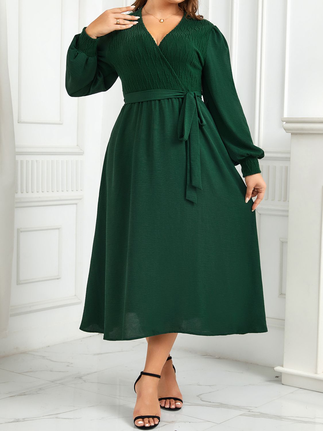 Tie Waist Long Sleeve Midi | Dress